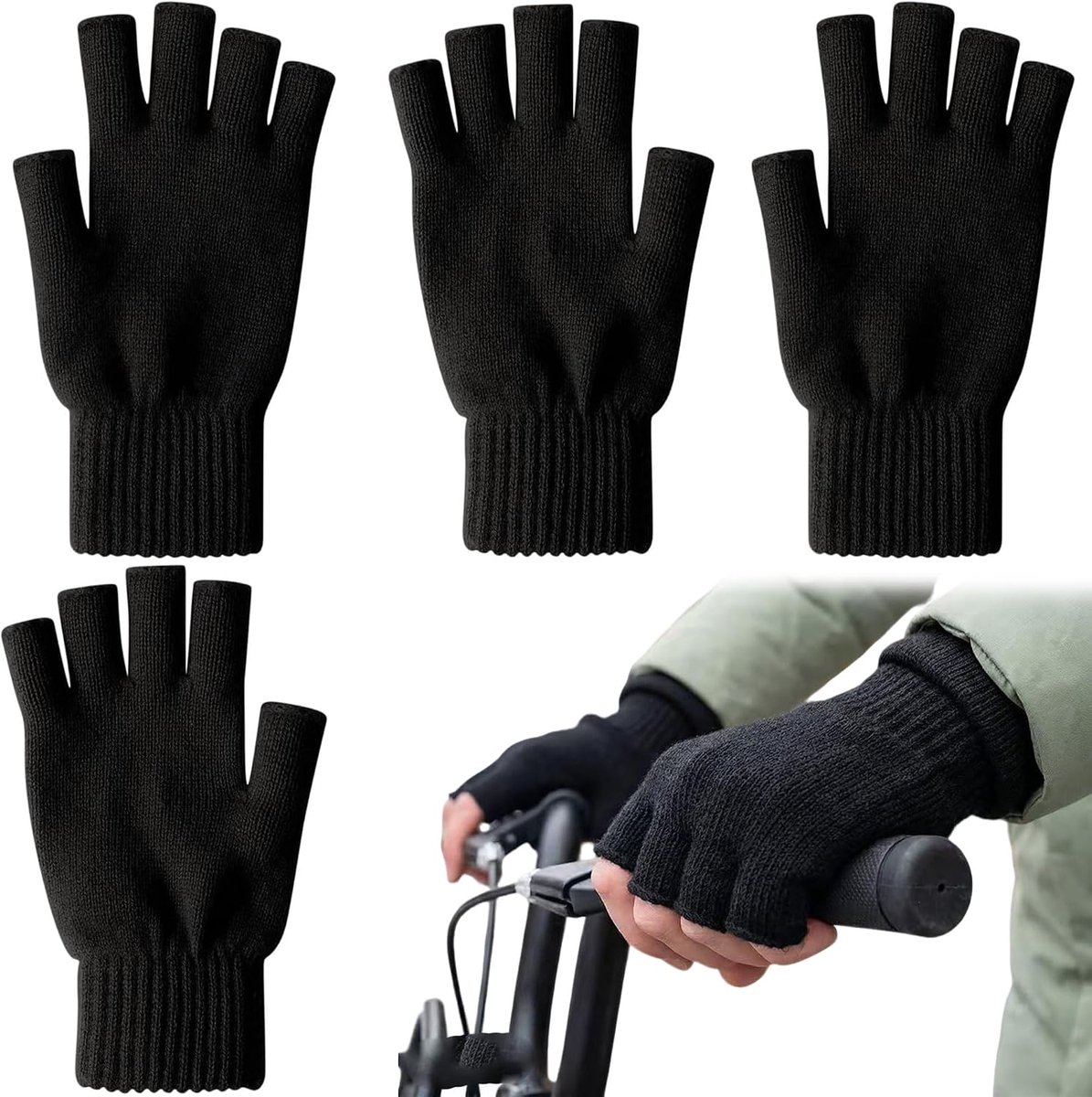 Vingerloze thermische handschoenen - Zacht en comfortabel - Perfect voor schrijven en studeren - 2 paar zwart - SnelShoppen