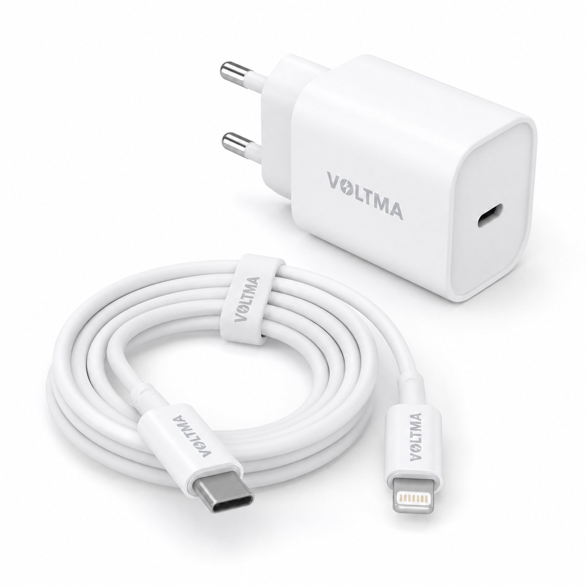 VOLTMA 25S30CL 25W USB-C Snellader met USB-C naar Lightning Kabel 30W – GaN Oplader voor iPhone en iPad met Lightning – Wit