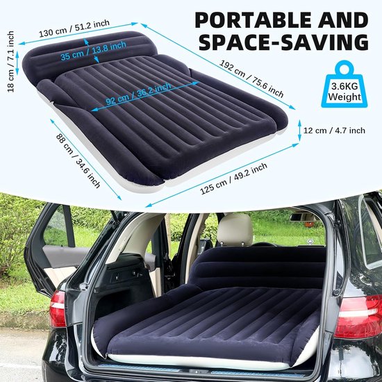 Opblaasbaar SUV Matras met Pomp - Navy Blauw + Licht Grijs - Snel Opgeblazen - Perfect voor Kamperen - ShopVlot — afbeelding 4