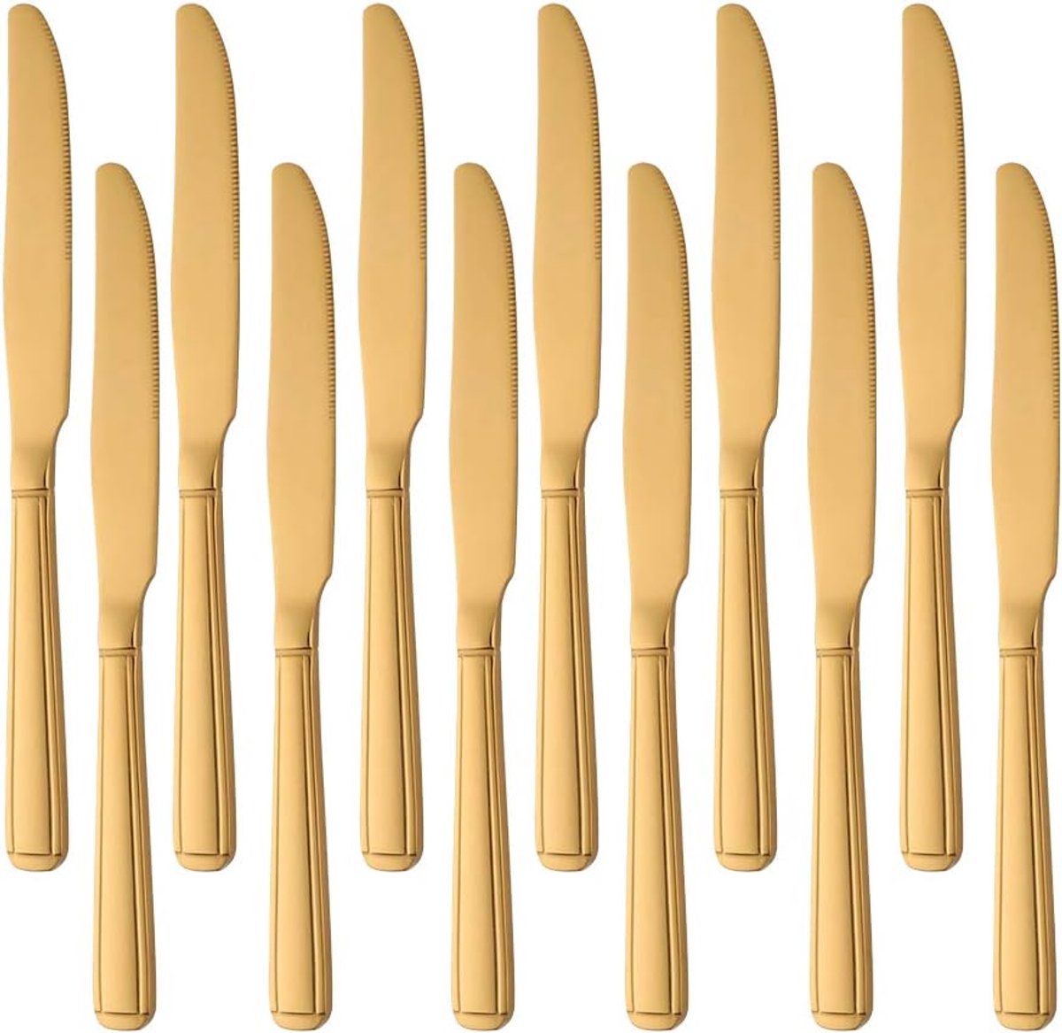 SnelShoppen - 12 Diner Messen Goud Rvs Bestekset - Roestvrij Staal, 8.86 Inch, Ideaal voor Feest, Bruiloft, Keuken en Restaurant