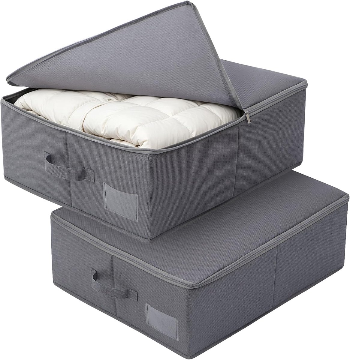 Opbergbakken onderbed 52 x 44 x 19 cm - Vouwbaar - Grijs - Ideaal voor kleding en dekbedden - ShopVlot
