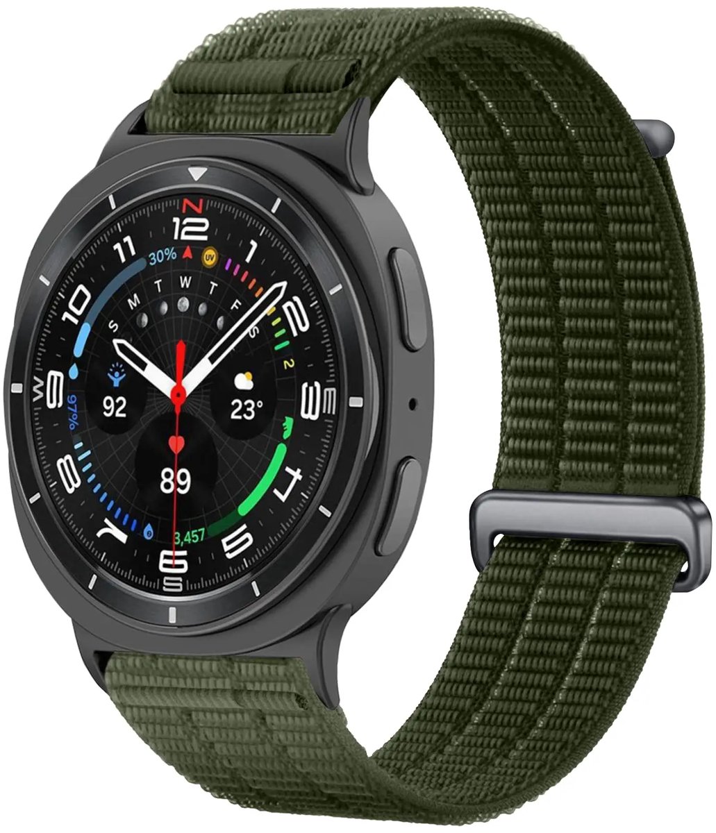 Strap-it Nylon 'Air' bandje geschikt voor Samsung Galaxy Watch 9 (40/44mm) / Watch 8 (40/44mm) / Classic (46mm) - Donkergroen