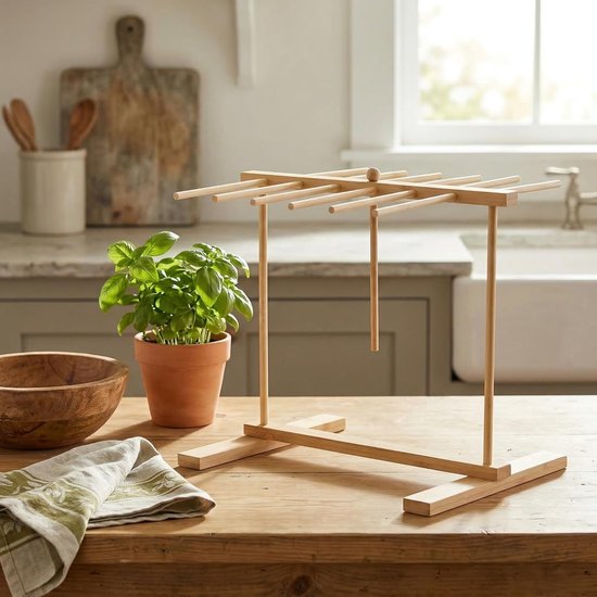 Pastadroogrek 14 stokken - Houten pastarek - Uitneembaar en opvouwbaar - Perfect voor zelfgemaakte pasta - ShopVlot — afbeelding 4
