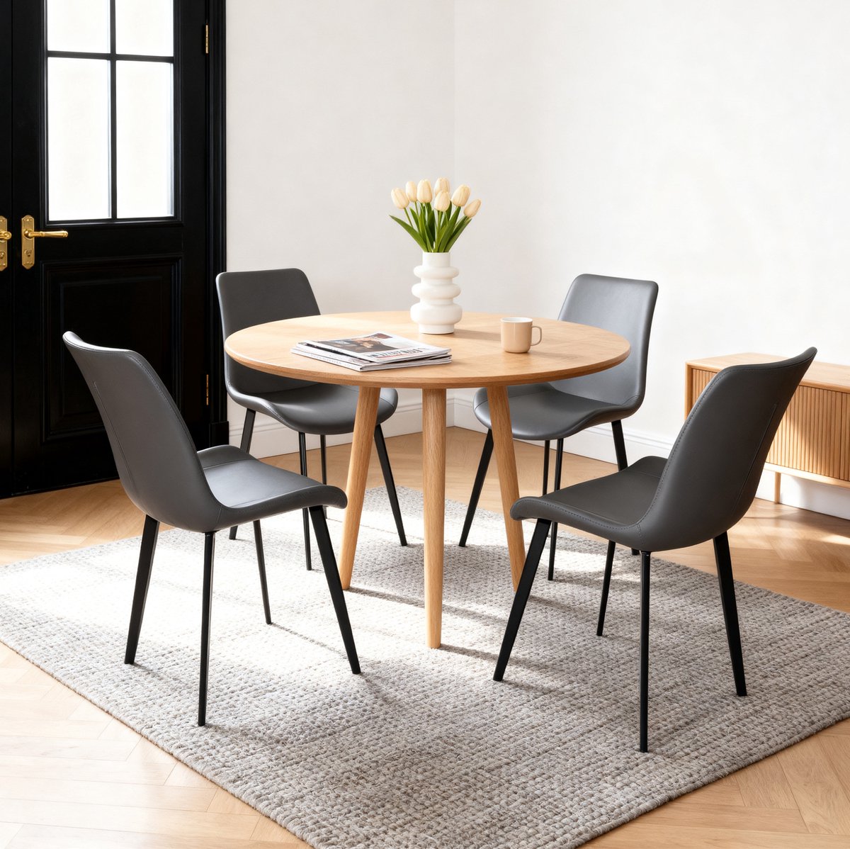 STILVORA Eetkamerstoel Set Van 4 - Ergonomisch Met Gewatteerde Zitting En Kunstleer - Voor Woonkamer, Keuken En Vergaderruimte - Metaal - Grijs