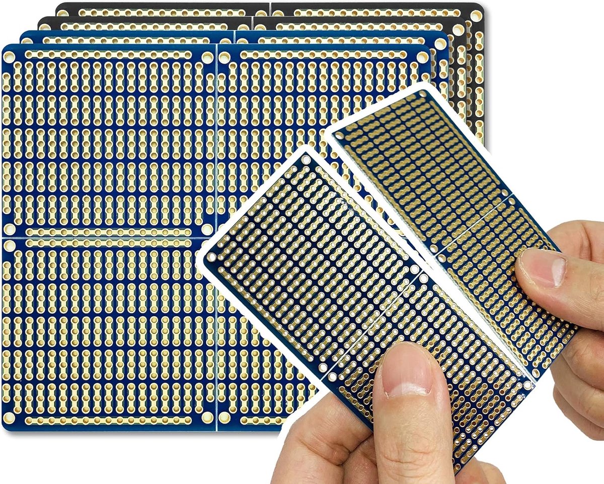 Pcb prototype board snapbare stripen-board met stroomrails voor Arduino en diy electronics, verguld, 3,8 "x3.5" (4-pack, 2blue + 2black)