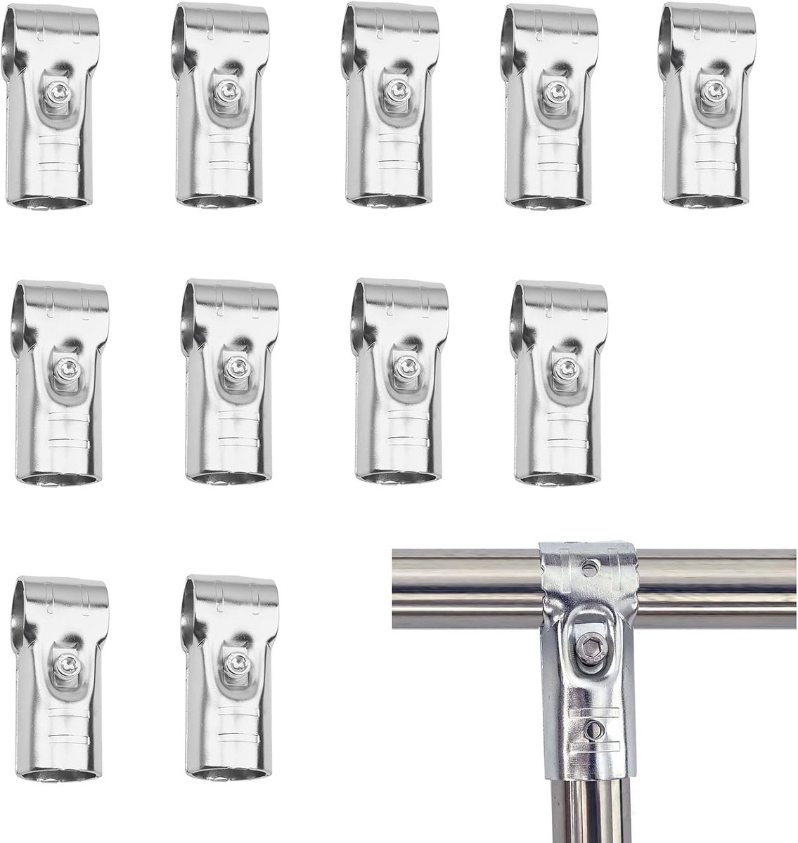 Buisklemmen, 12 stuks, 25 mm, T-stuk buisverbinder, verstelbare hekklemmen, verbindingsstuk, T-pijp voor gaashek, eindklemmenplaten