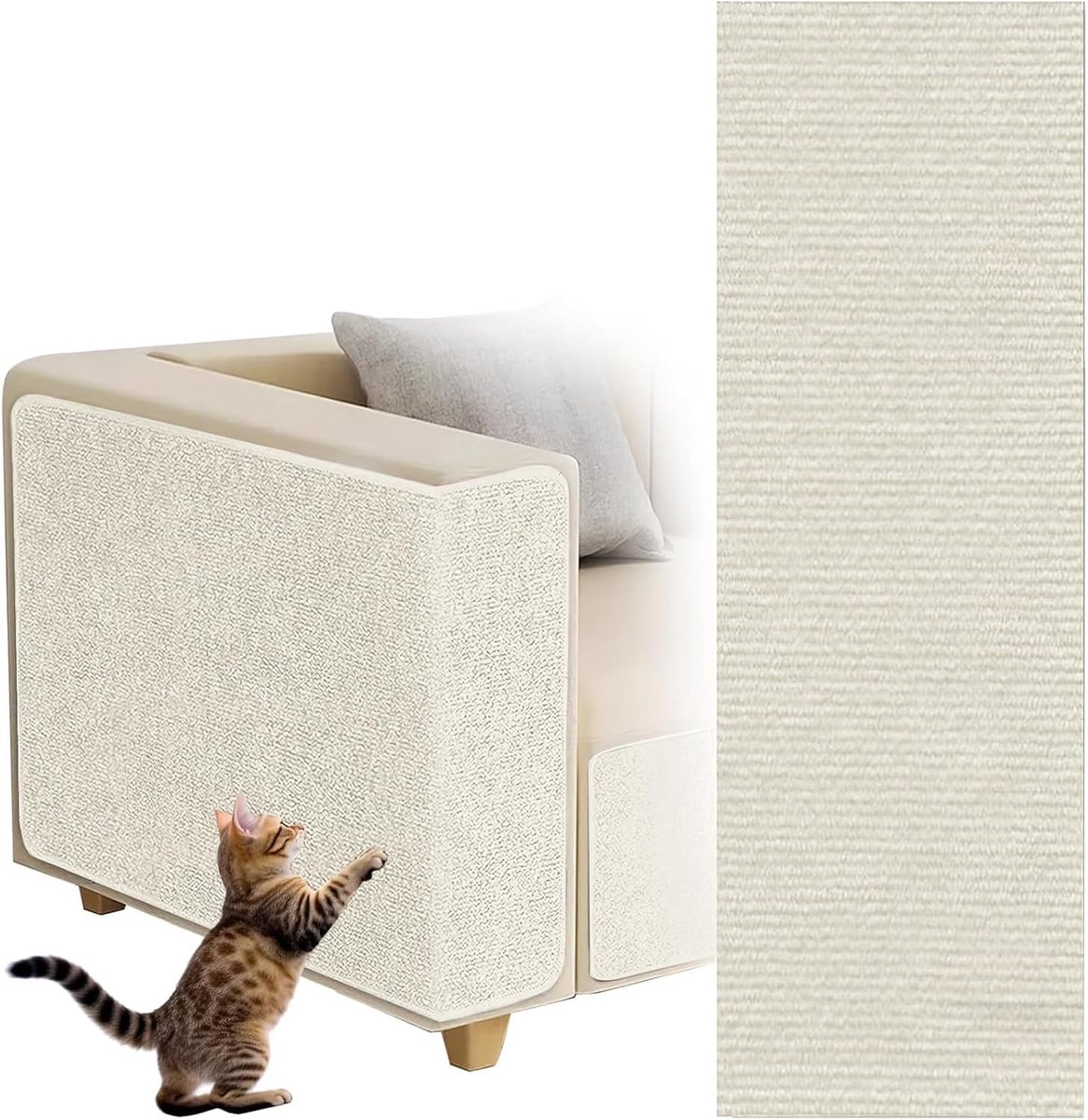 Dellyy krabmat voor katten, zelfklevend, voor katten, krabmat, krabmat, doe-het-zelf, trimbare katten, krabpaal, beschermt tapijten en banken (beige, 30 x 100 cm)
