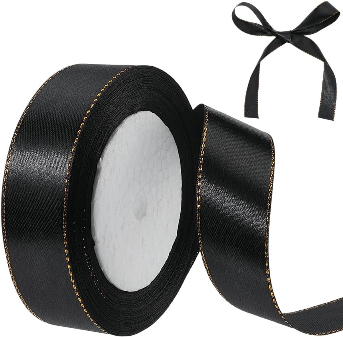 22 m 25 mm zwart lint met gouden rand polyester metallic zijde dubbele gouden rand satijnen stoffen linten bulkrol voor naaien maken ambachten geschenkverpakking woondecoratie
