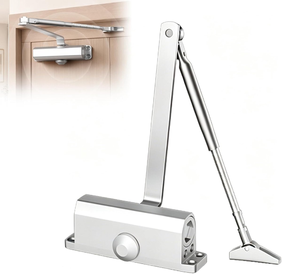 Deursluiter, hydraulische bovendeursluiter voor 65-85 kg deurgewicht, instelbare sluitsnelheid voor kamerdeur, huisdeur, tuinpoort binnen en buiten, met vergrendelingsfunctie, zilver