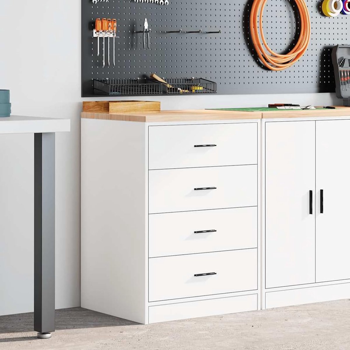 Garagekast, wit, 60 x 51 x 85 cm, massief grenenhout, multifunctionele kast, gereedschapskast, kantoorkast, archiefkast, P860598