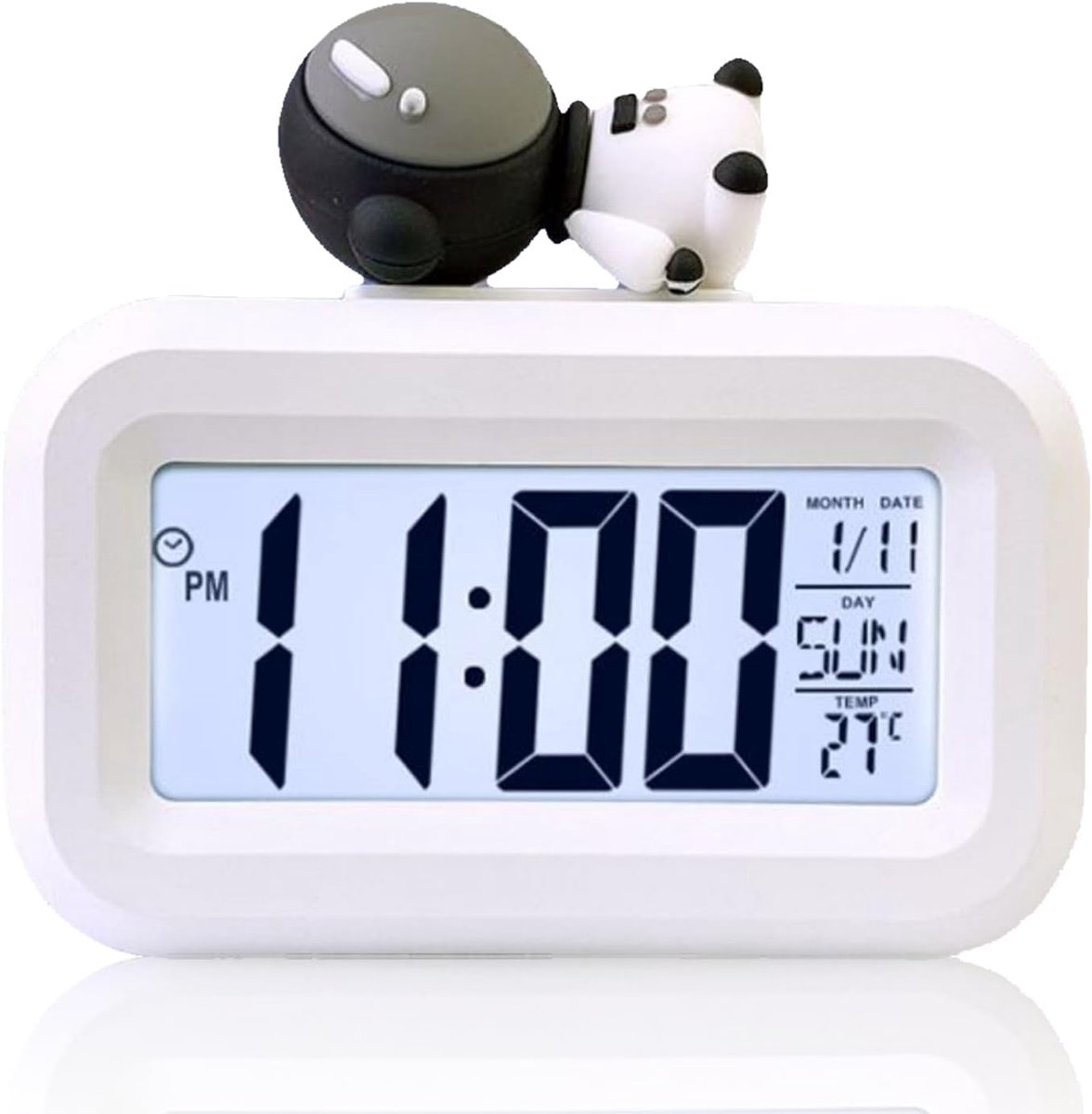 Digitale wekker, Kawaii wekker voor meisjes jongens slaapkamer LED-display wekker voor nachtkastje met data tijd kalender temperatuur desktop klok voor volwassen kind (wit B)