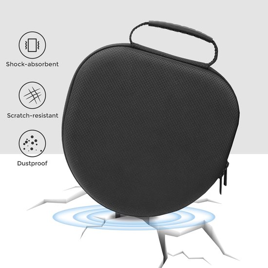 Harde hoes voor Apple AirPods Max en AirPods Max 2, reisbeschermende draagtas met siliconen oorkussens, schokbestendige EVA-schaal met zachte voering en accessoirevak, zwart — afbeelding 4