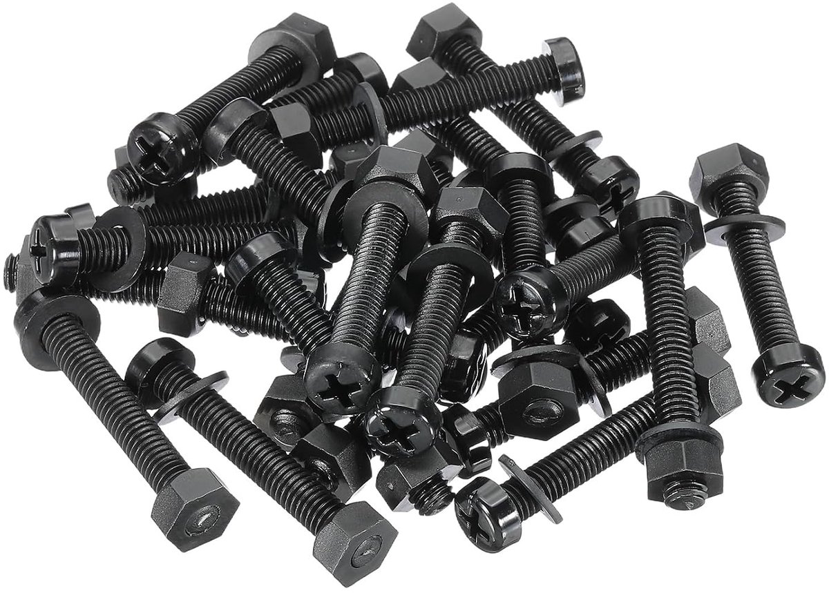 M6 x 40 mm zwarte nylon schroeven, kunststof moeren, volledige schroefdraad, kopschroeven en moeren, set voor industriële en huishoudelijke bevestigingsprojecten, 24 sets