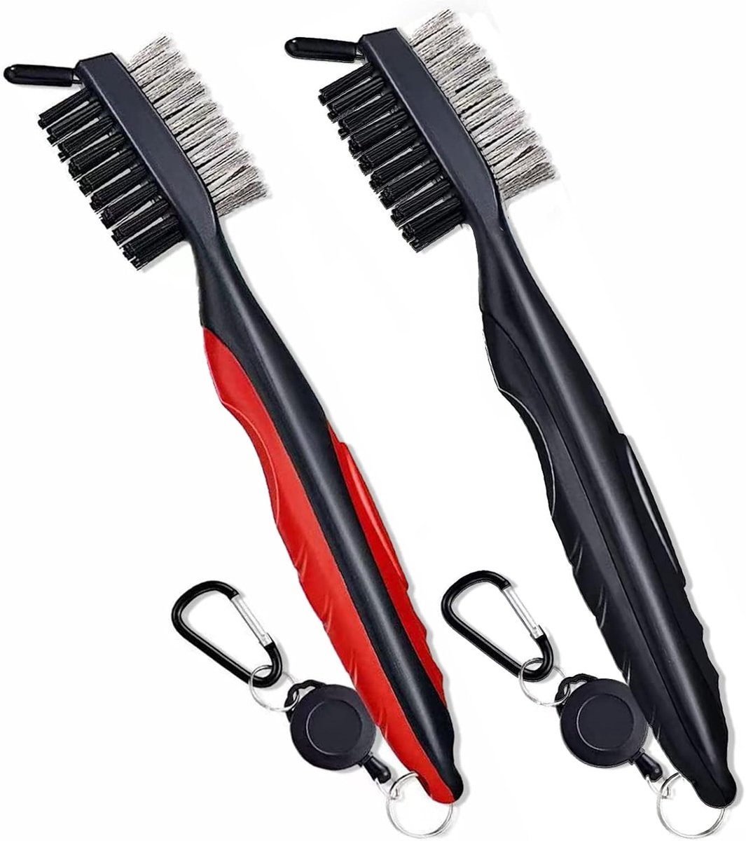 Golf Cleaning Brush 2 Pack - 3-in-1 Uittrekbare Aluminium Carabiner - Ergonomische Grip - ShopVlot