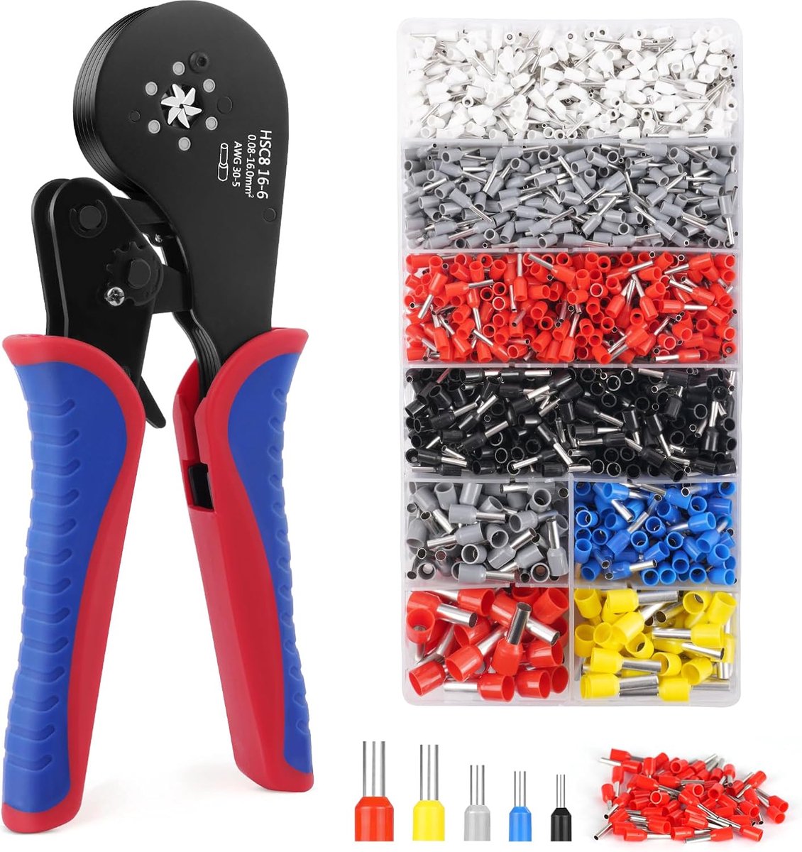 Crimping Tool Set met 1800 Stuks Elektrische Lugs - Hexagonale Krimptang - Voor Kabels 0.08-16 mm² - SnelShoppen