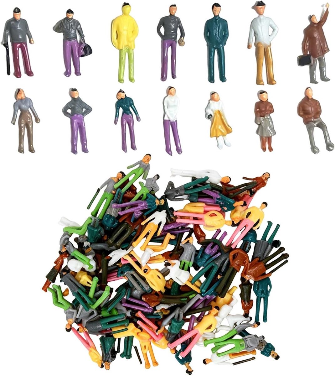 Miniatuurfiguren 100 stuks - schaal 1:75 - beschilderde mensen - voor diorama's en modelbouw - SnelShoppen