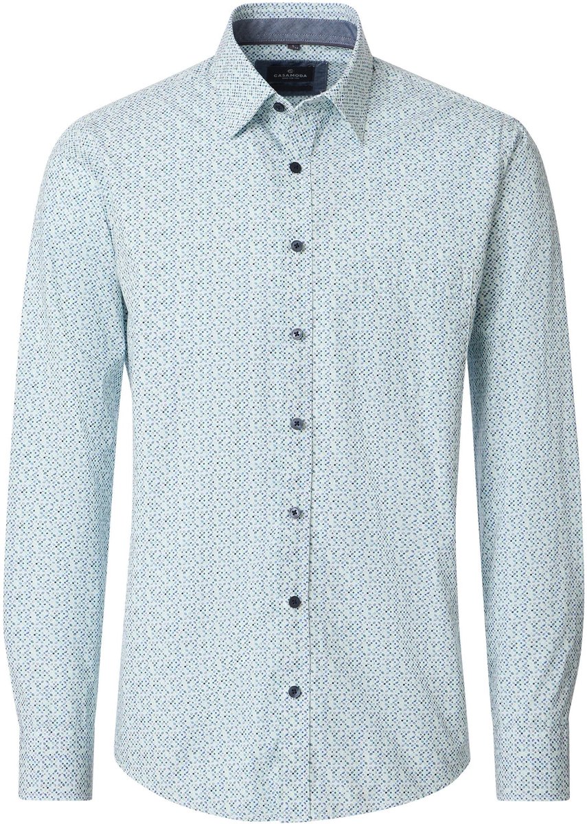 CASA MODA Sport casual fit overhemd - popeline - wit met blauw en groen dessin