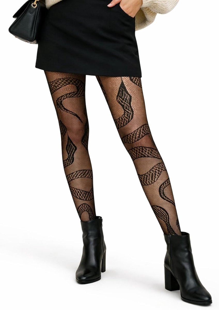 Damespatroonpanty zwart - netpanty met slangenpatroon - uitgesneden look - perfect voor feesten - SnelShoppen