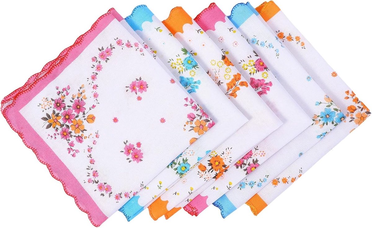 Zakdoeken dames 6 stuks - puur katoen - vintage bloemen - zacht en stijlvol - SnelShoppen