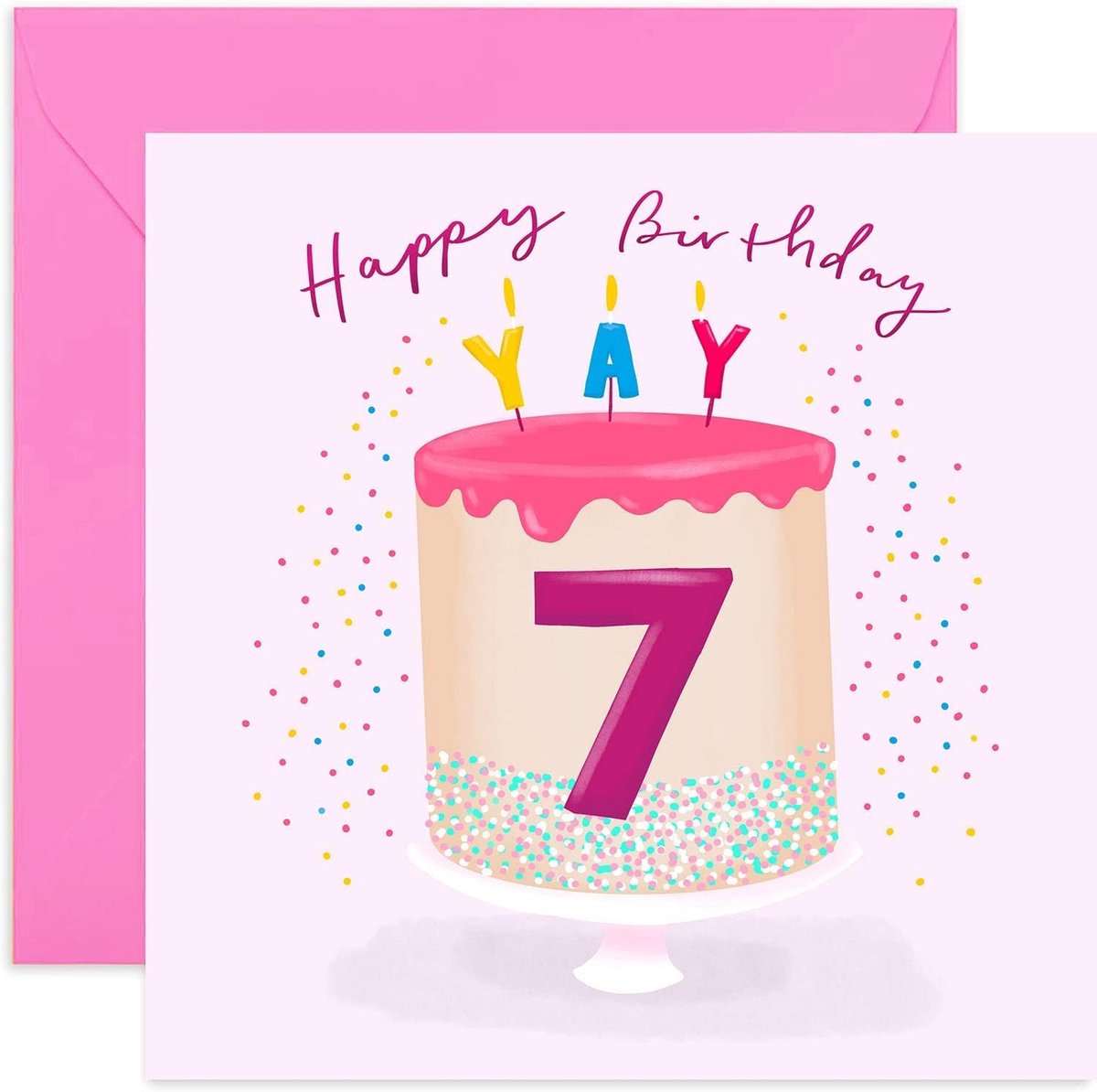 Verjaardagskaart 7e verjaardag - Roze taart - Voor dochter, kleindochter of nicht - Inclusief envelop - ShopVlot