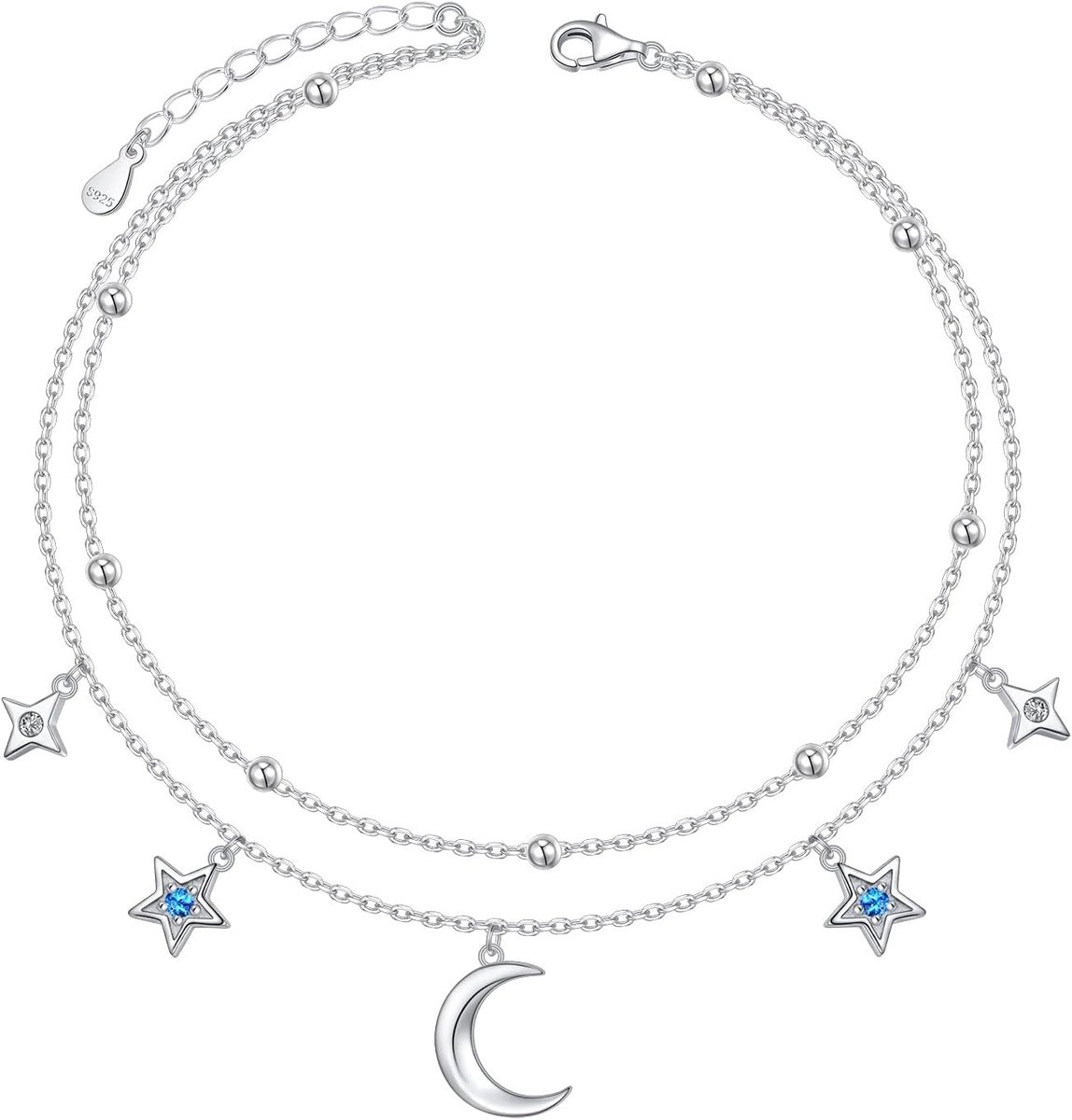 Anklet voor vrouwen - Sterren en maan - Sterling zilver - Perfect voor het strand - ShopVlot