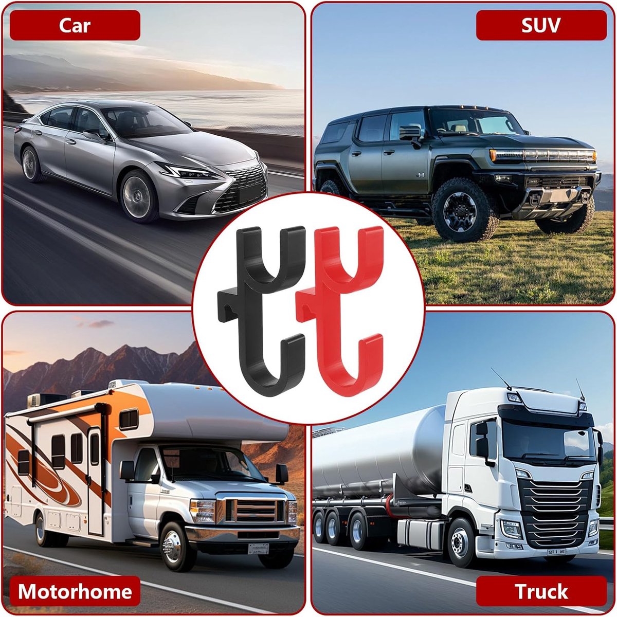 Auto parapluhouders 4-pack - 13 x 7 x 2 cm - zwart, rood - stevige constructie - voor trunk - ShopVlot