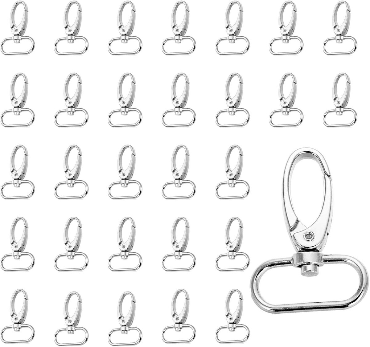 Karabijnhaken 30 stuks - Draaibaar 360° - Roestvrij staal en zinklegering - Ideaal voor schooltassen en sleutels - ShopVlot