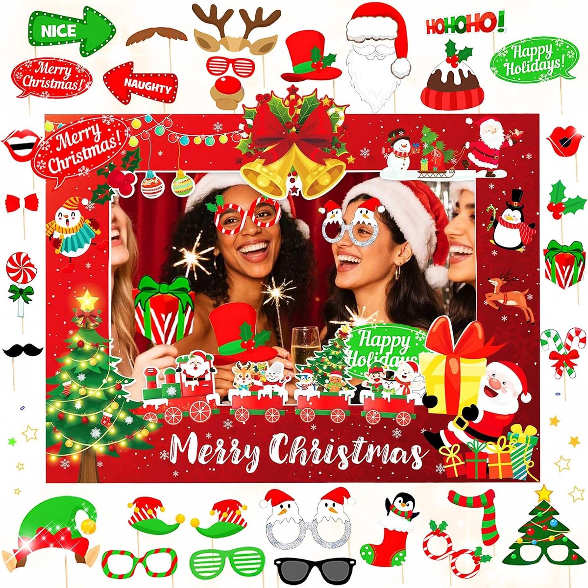Kerst fotohokjes feestartikelen - 33-delig spelmateriaal - kerst selfie benodigdheden - maak magische herinneringen - ShopVlot