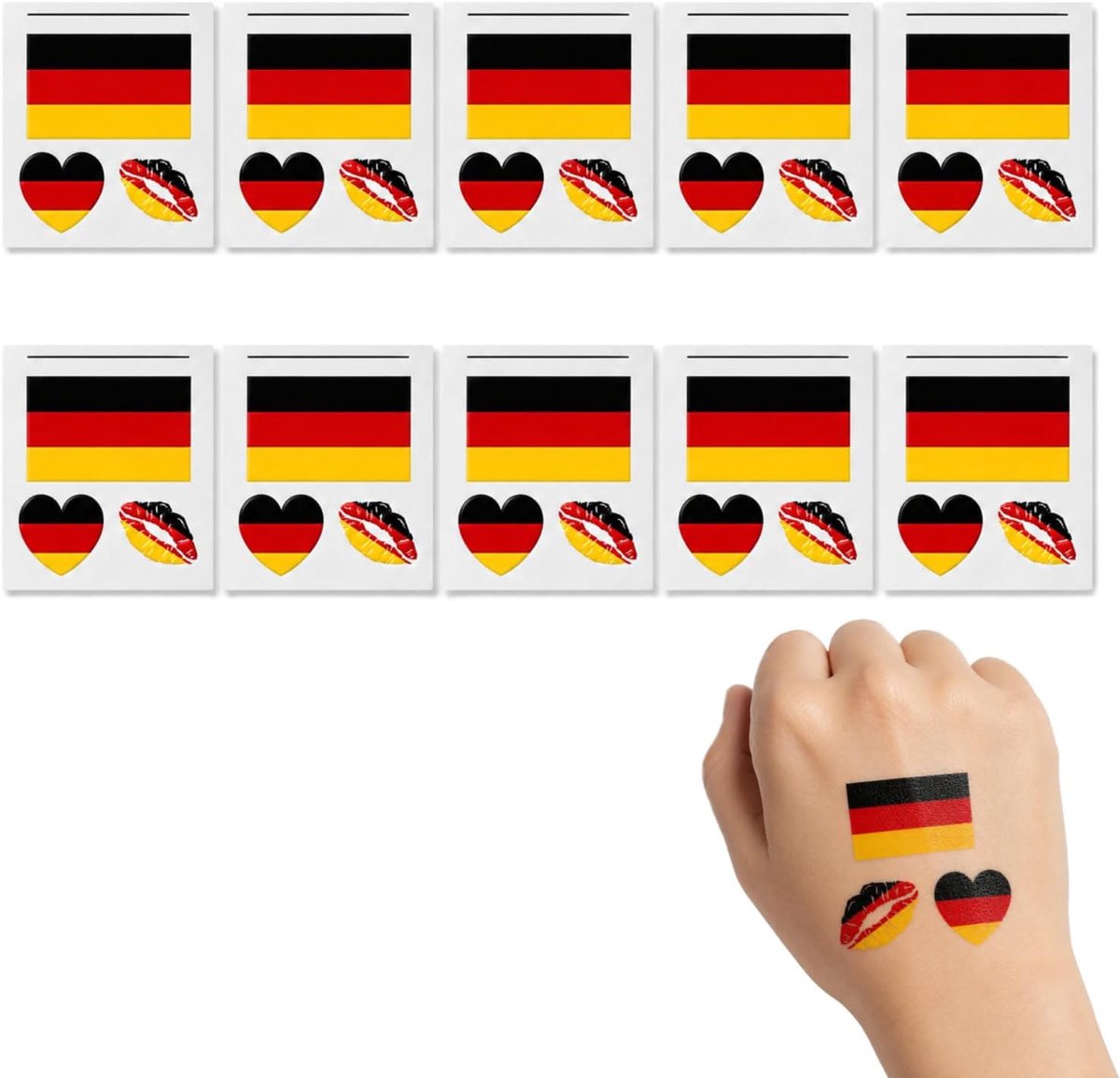 Gezichtsstickers Duitsland 10 stuks 5.7x6cm - zwart-rood-goud - waterbestendig - ideaal voor voetbalfeesten - SnelShoppen