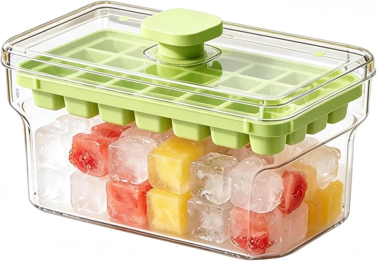 IJsklontjesbakjes Met Deksel - IJscontainer Opbergbak - Dranken Koelen - 34 Vakjes Stapelbaar - 13x10x12 cm - Groente