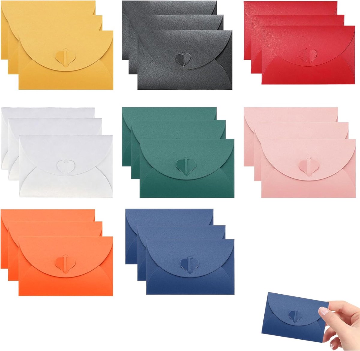 Kraftpapier mini-enveloppen 24 stuks - kleurrijke hartvormige sluiting - vintage stijl - ideaal voor wenskaarten - SnelShoppen