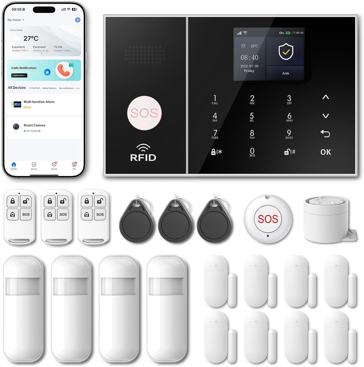 Alarmbeveiligingssysteem - Draadloos - WiFi/4G GSM - Beveilig je huis met smartphone-app - SnelShoppen