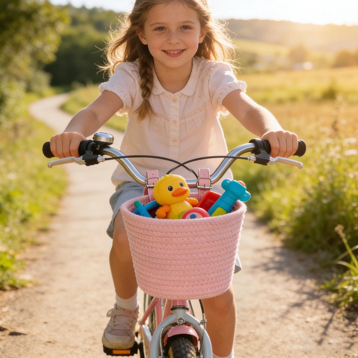 Fietsmand voor kinderen - afneembaar katoenen touw - micro rollermand - ideale fietsopslag voor meisjes - ShopVlot