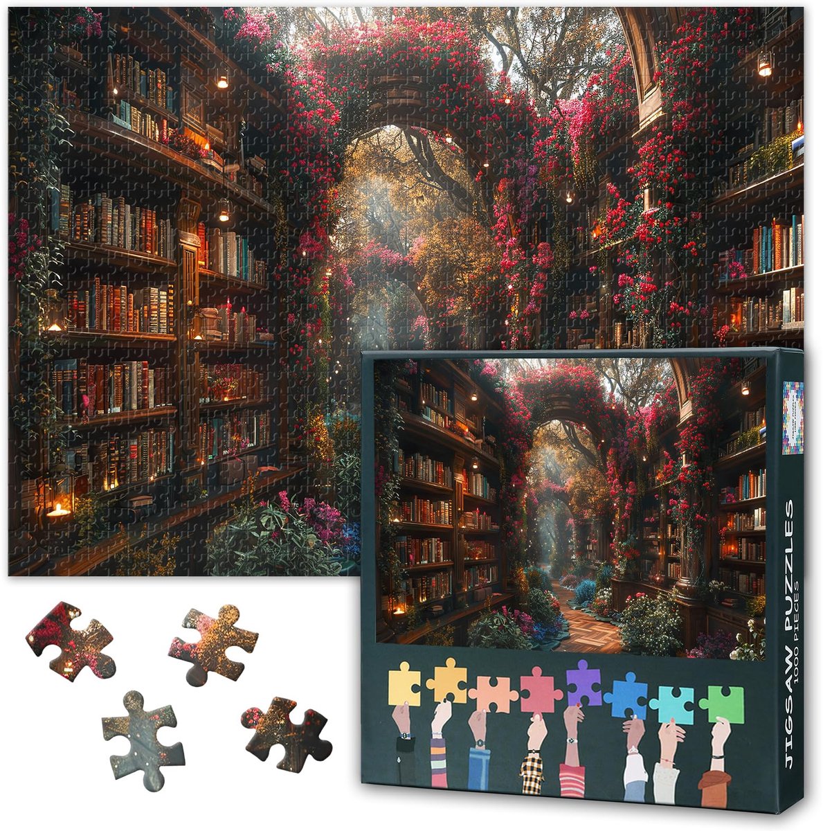 Puzzel voor volwassenen 70 x 40 cm - kunstpuzzel - betoverend bloemenbos - ideaal voor boekenliefhebbers - ShopVlot