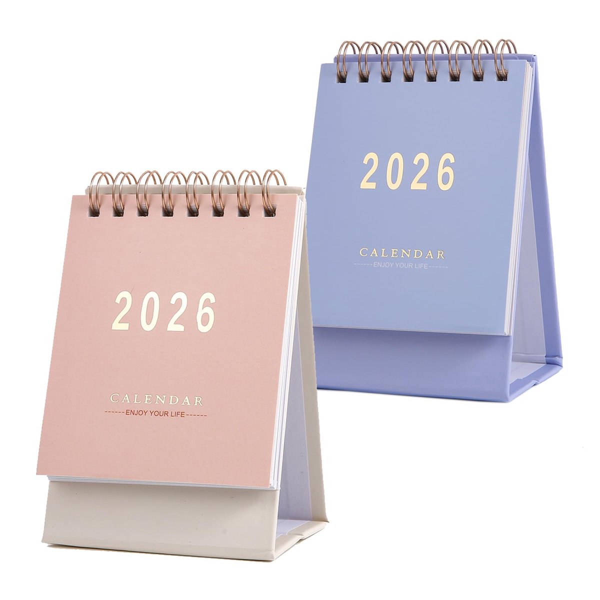 mini-tafelkalender 2025-2026 - kleine staande kalender - blauw/roze - ideaal voor thuiskantoor en school - ShopVlot