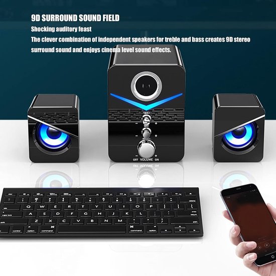 Computer Speaker - PC Soundbar - Muziek Luisteren - Hi-Fi Stereo Geluid - 24 x 16 x 13 cm - Zwart — afbeelding 2