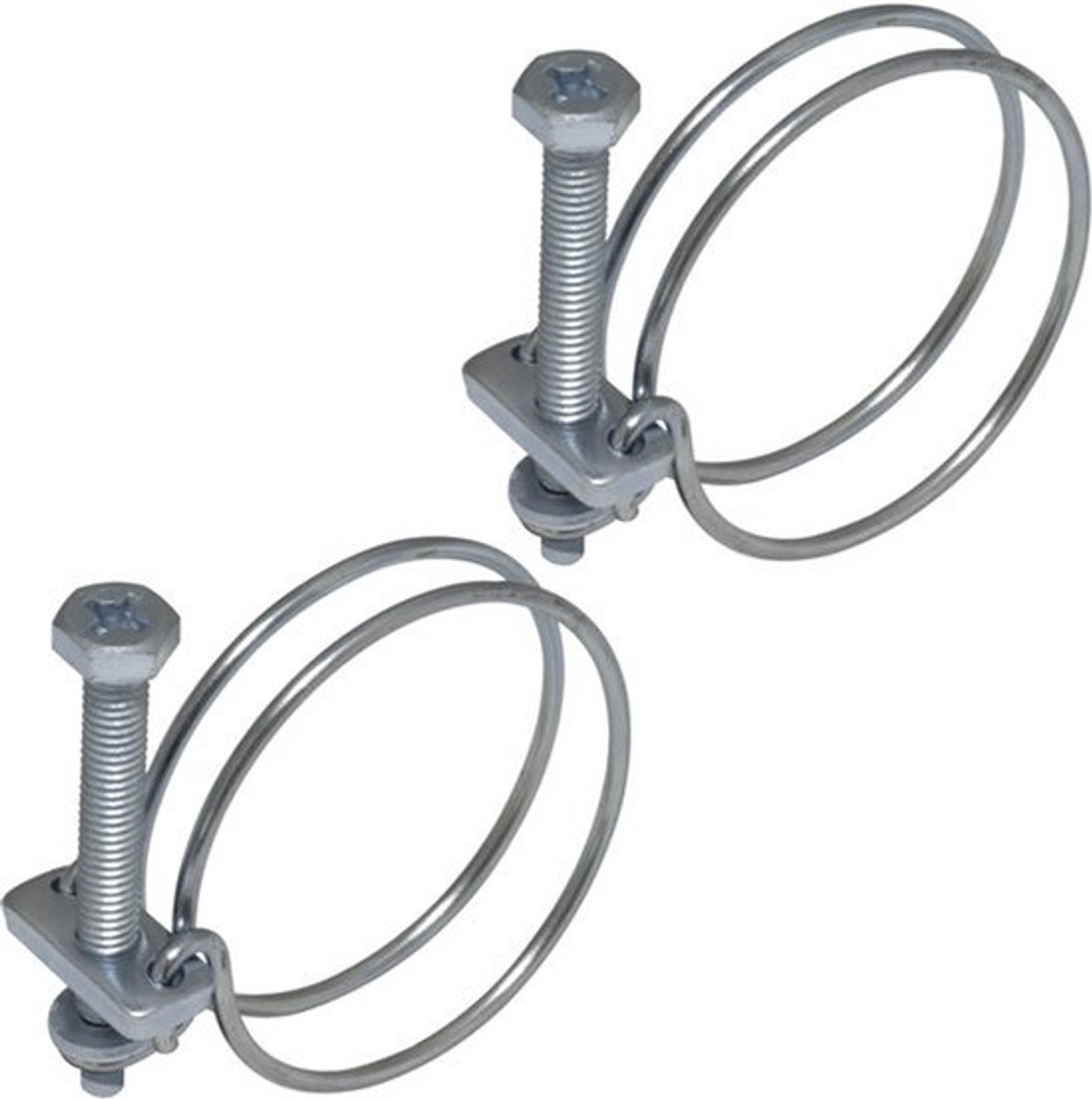 C63732 - Set van 2 dubbele draadklemmen 42-47 mm - staal - zilver voor luchtkanalen en irrigatie