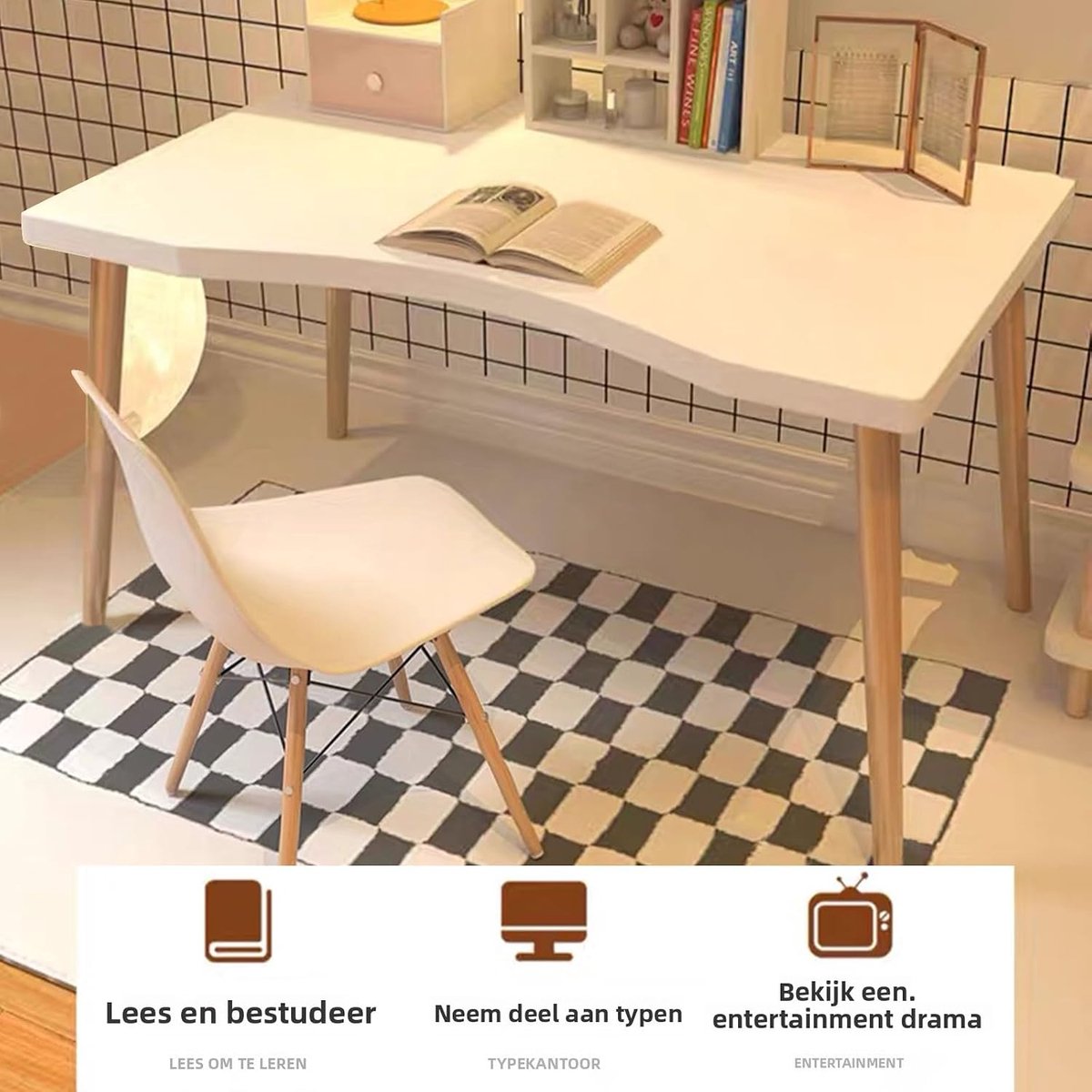 Computerbureau Modern - Schrijftafel Studiebureau - Thuiswerken Kantoor - Ergonomisch Gebogen Rand - 100x50cm - Wit thumbnail 2