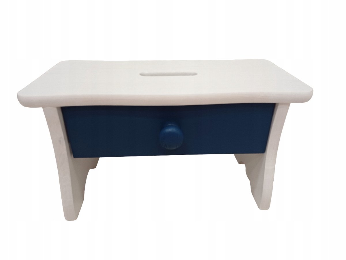 Wit Stoeltje met Blauwe Lade - Houten Keukentabouret