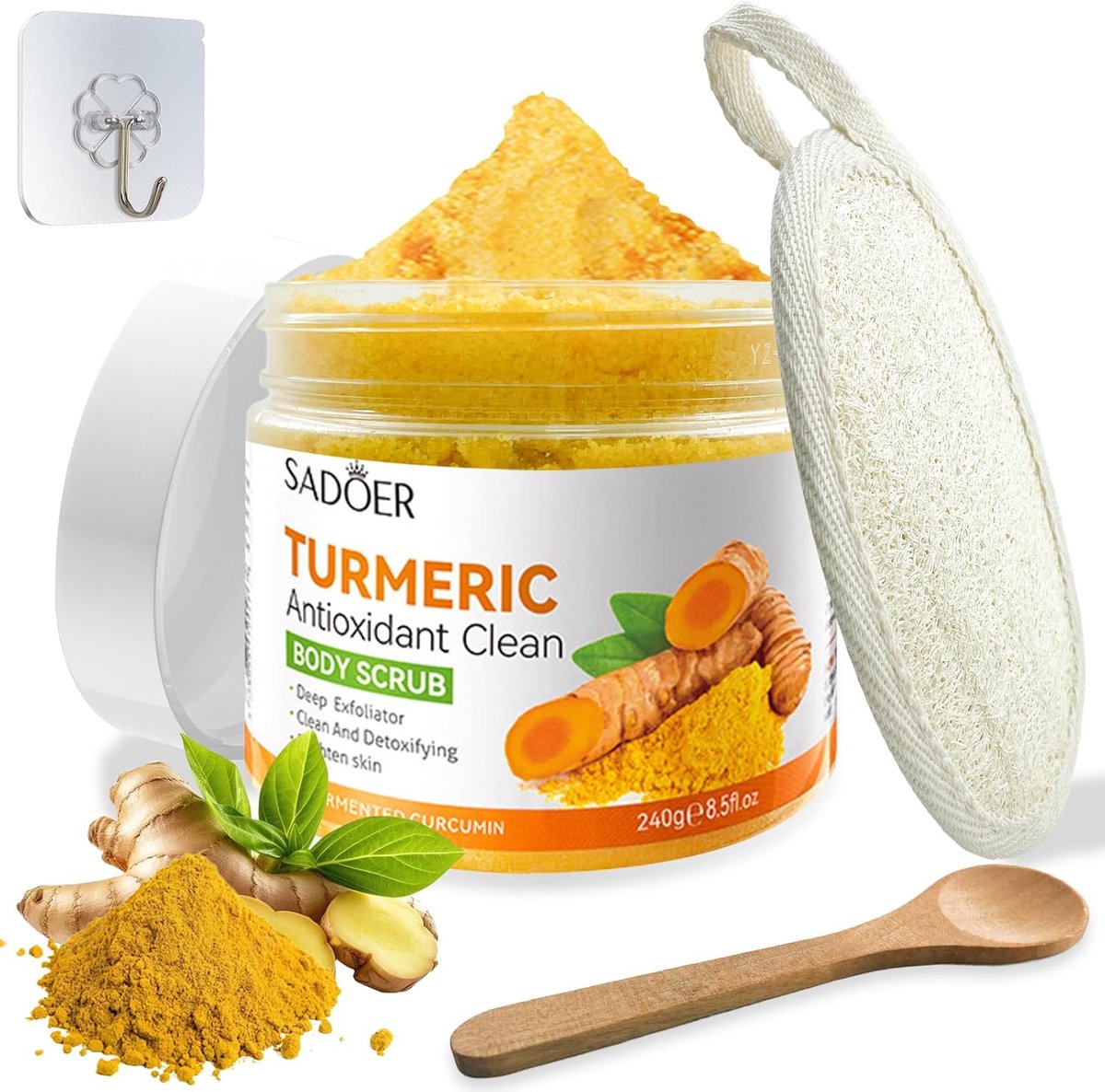 Lichaamspeeling turmeric - Verhelderende scrub met loofah spons - Diep reinigend - Voor een zijdezachte huid - ShopVlot