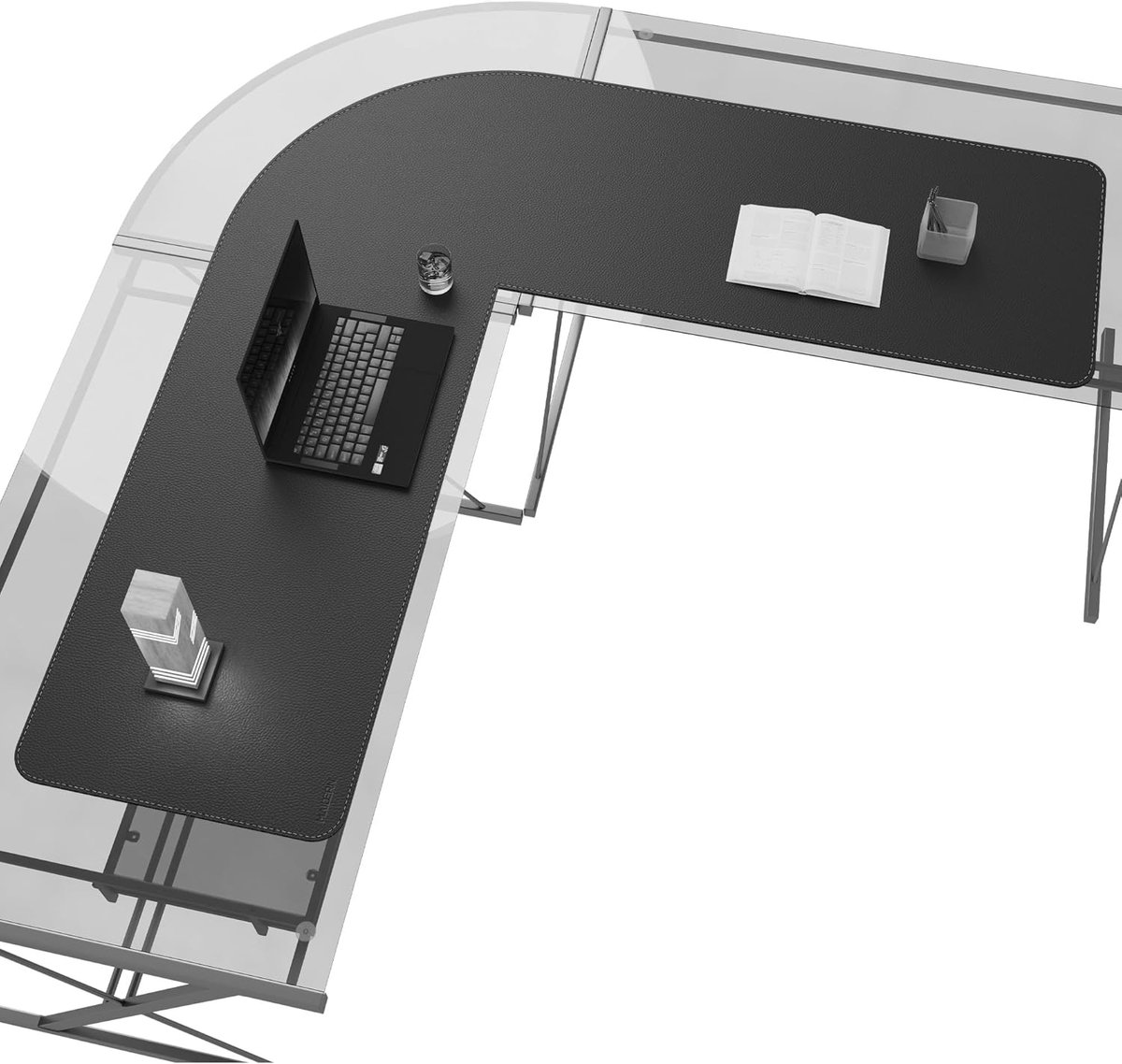 L-vormig bureauonderlegger 150 x 150 cm - PU leer - waterproof en antislip - voor thuiswerk en gaming - ShopVlot