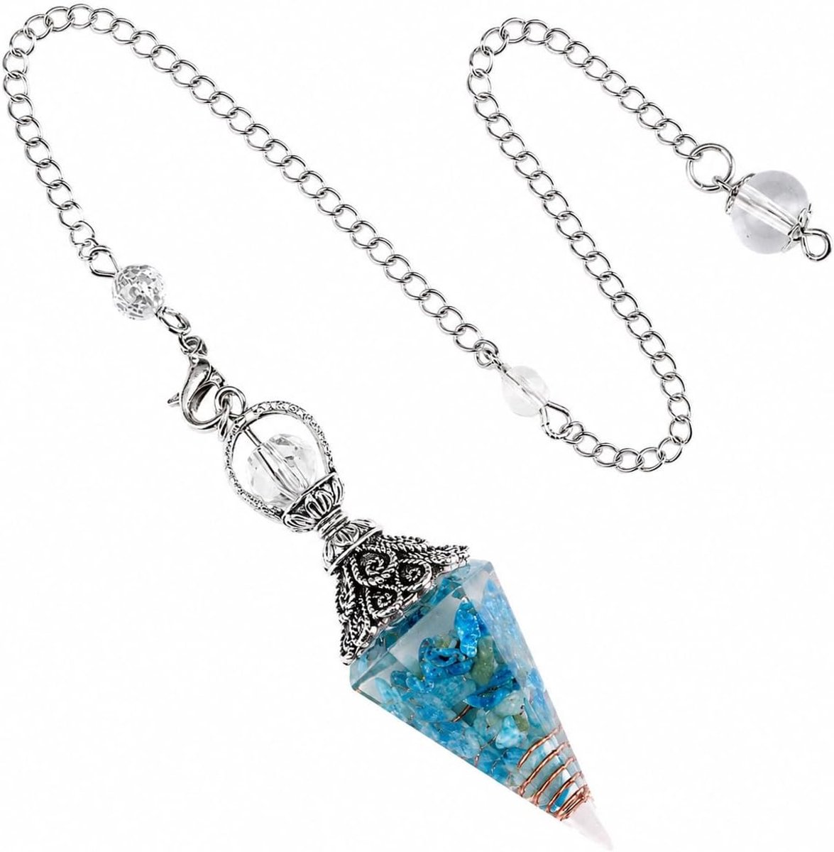 Pendule met blauwe kristal 23 cm - transparante hars - voor meditatie en rituelen - ShopVlot