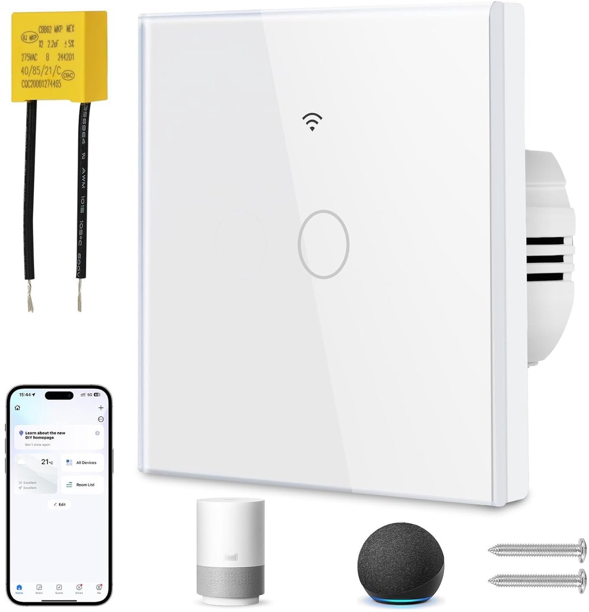 Intelligent WiFi Lichtschakelaar - Glazen Paneel - Touch Switch - Eenvoudige installatie zonder neutrale draad - ShopVlot