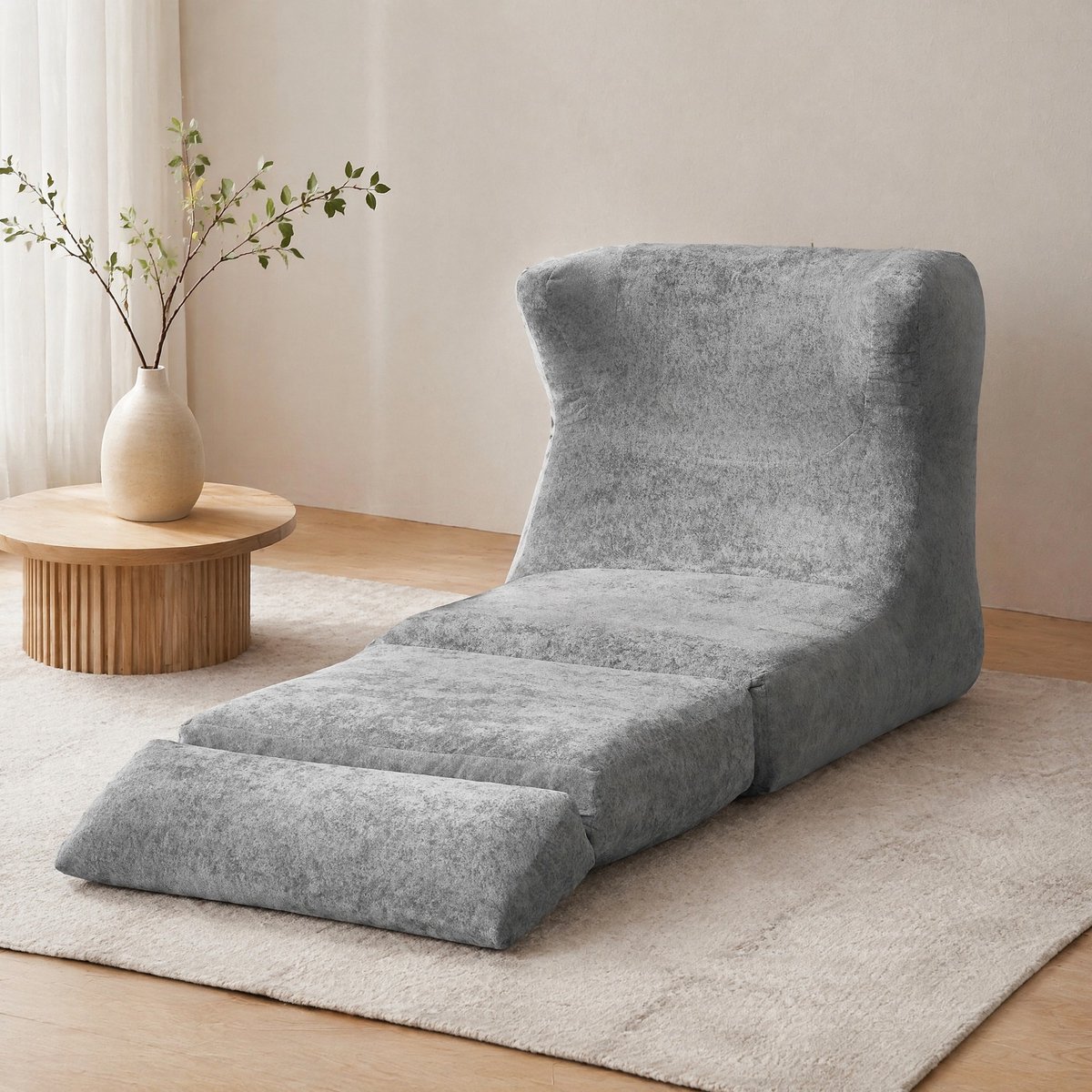 COVREO Zitzak 90x118x86 cm grijs, schuim met rugleuning als loungestoel