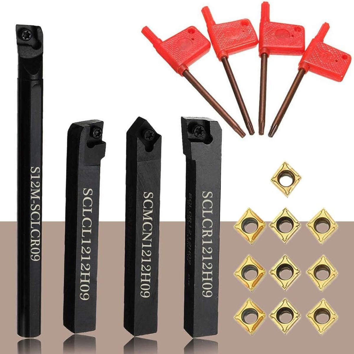 CNC draaibank set 18-delig - carbide inserts en tips - dubbelzijdig gebruik - perfect voor precisiewerk - ShopVlot