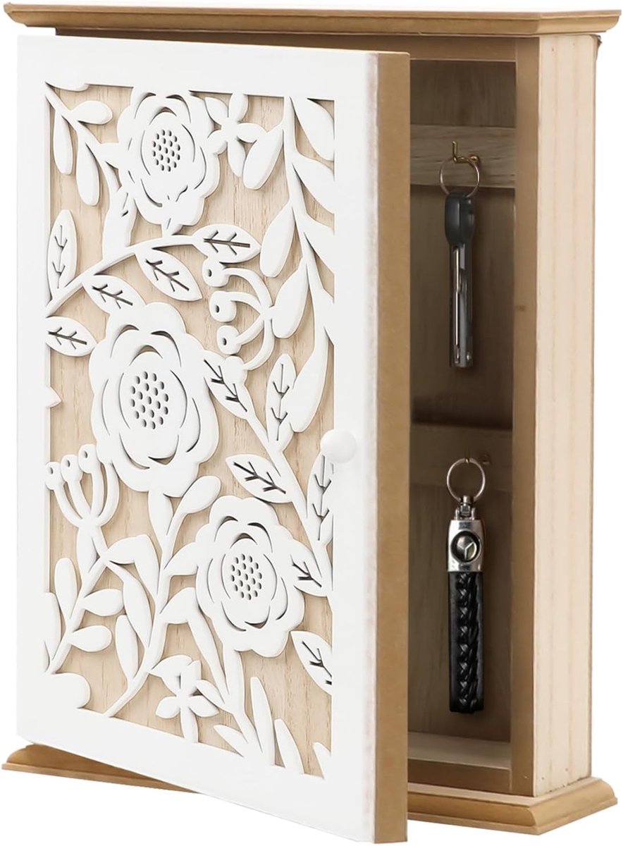 Sleutelkastje Houten Sleutelbox met Retro Design - 6 Sleutelhaken - Wandorganiser voor Entree - ShopVlot