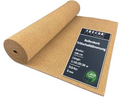 geluidsisolatie Trecor rolkurk - dikte 6 mm - akoestische isolatie voor laminaat en parketvloeren, zeer elastisch en antistatisch, dichtheid ca. 200 kg/m³ - u koopt (30 m²)