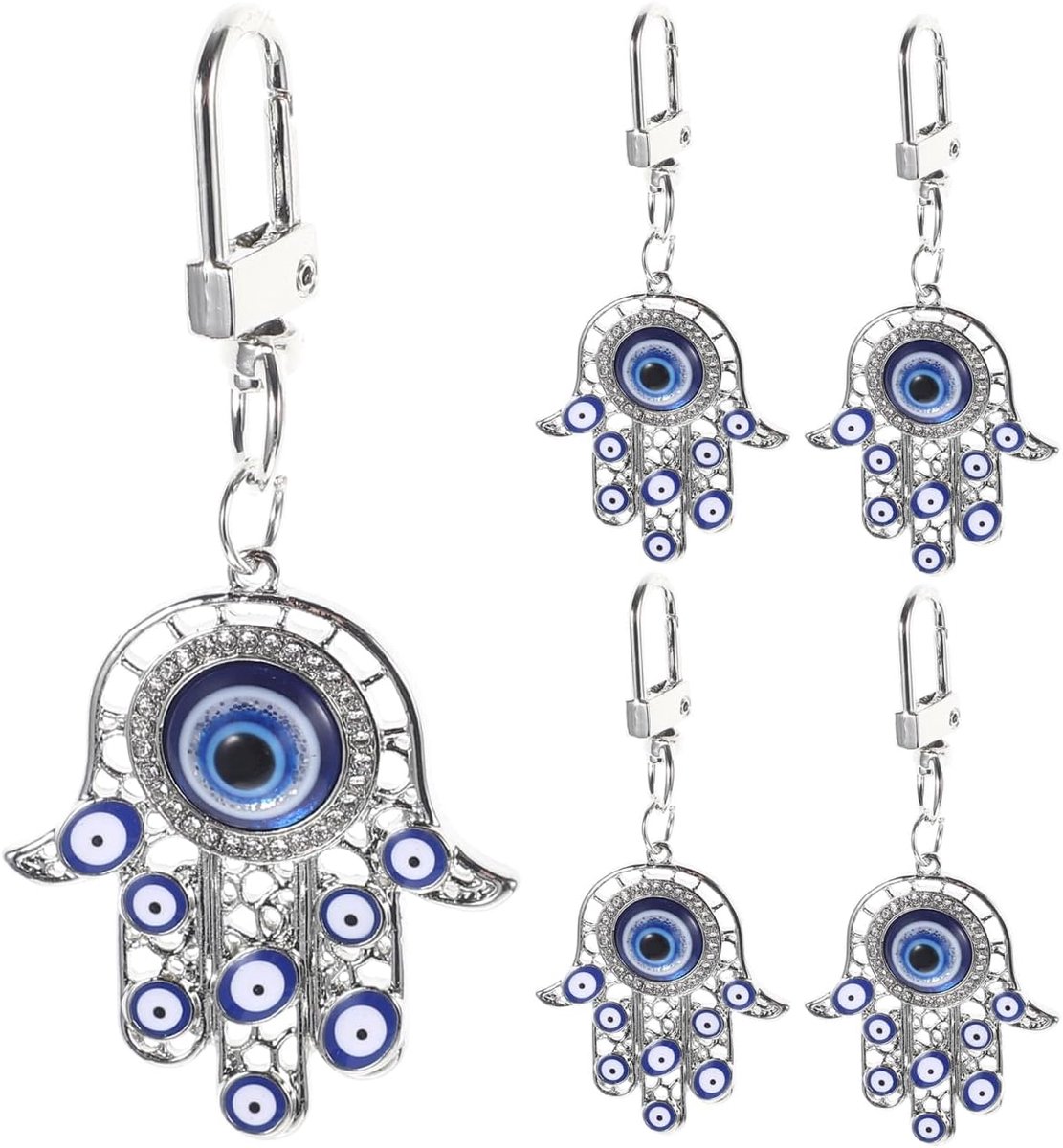 5 stuks boze oog sleutelhanger Hamsa Fatima hand sleutelhanger boze oog Nazar ogen geluk amulet Turkse bescherming sleutelhanger sleutelring zakhanger zilver