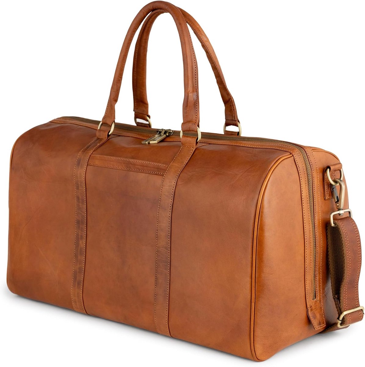 Bags Vintage Weekender Boston, reistas van leer, duffel tas, sporttas, groot 40L, voor heren en dames - Bruin