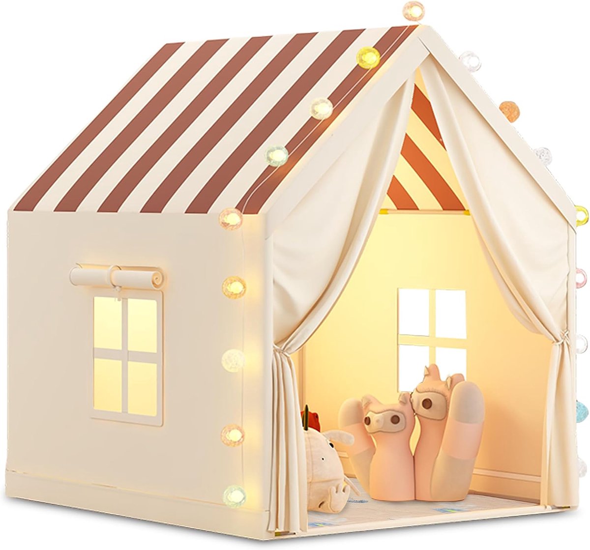 Speeltent 2-in-1 met mat, kindertent, indoortent, speelhuisje, indoortent, kinderkamer, speelhuis voor het interieur van kinderkamers, gestreepte kindertent